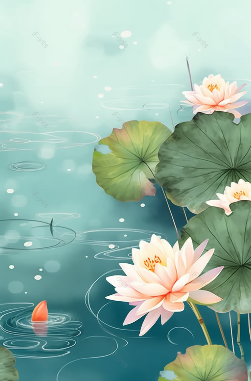绽开的莲花荷花荷叶背景插画图,插画/手绘图,插画/手绘图库,插画/手绘图下载,插画/手绘